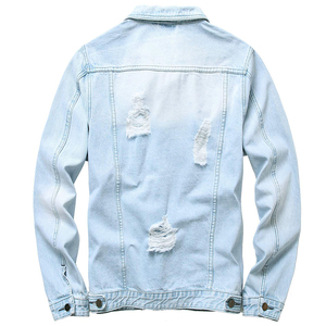 Men's Light Blue Denim Jacket <b>Stand</b> Collar Casual Washed Cotton Jacket Spring Regular Fit Single Breasted Button Front - Product Image 4