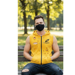 Sudadera con capucha sin mangas con cremallera de alta calidad para hombre, sudadera con capucha multicolor personalizada con cremallera, sudaderas y sudaderas con capucha básicas para hombre, mezcla de algodón - Product Image 4