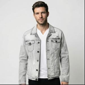 Chaqueta vaquera informal de invierno para hombre de calidad garantizada blanca con logotipo personalizable de tela transpirable y precio bajo - Product Image 1