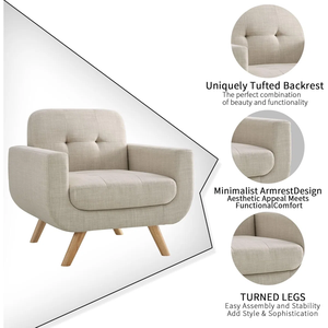 SOFA <b>CHAIR</b> Mid-Century One Seat from Vietnam Single <b>Chair</b> Polyester Tufted Back Flared Arms Polyester <b>Yellow</b>/Green/Grey - Product Image 2