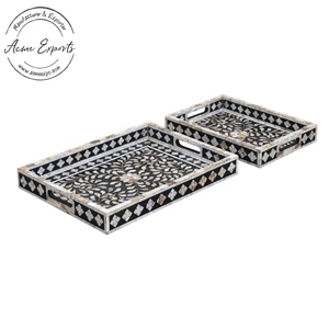 Plateau de service en incrustation d'os fabriqué à la main avec motif floral idéal pour la décoration intérieure utilisation de la cuisine pièce décorative de cadeau de luxe - Product Image 1