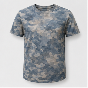 T-shirt à manches courtes et col rond pour homme, imprimé camouflage bleu poussière aquarelle personnalisé, MTS-CAMO-0015 - Product Image 1
