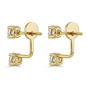 ต่างหูเพชรแล็บโกรว์ 14K ทองคำขาว ดีไซน์หน้า-หลัง สำหรับผู้หญิง ต่างหูแบบหนีบหู ประดับเพชรสองเม็ด ของขวัญ - Product Image 3