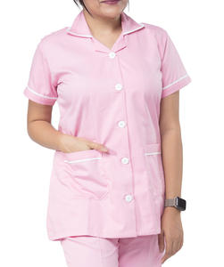 Uniforme Médico para Enfermeras, Unisex, Cuello en V, Manga Corta, Logotipo Personalizado, Conjunto de Camisa y Pantalones con Bolsillos, Poliéster y Elastano, Verano - Product Image 1