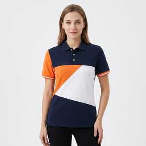 Men's Color Blocked <b>Polo</b> Shirt Short Sleeve Design Casual Knitted Fabric <b>Orange</b> White - Product Image 3