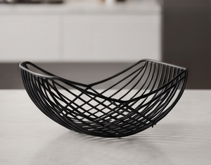 Panier de rangement moderne en fil métallique noir pour fruits, en forme de berceau, à nervures courbées, bol ouvert en métal, support de légumes pour cuisine - Product Image 4
