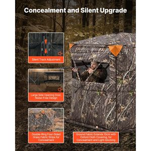 เต็นท์พรางตัวแบบพกพาสำหรับ 2-3 คน ทนทาน ใช้สำหรับล่าสัตว์ พร้อมกระเป๋าหิ้ว มองเห็นได้รอบทิศทาง 360 องศา อุปกรณ์เสริมสำหรับเต็นท์พรางตัว - Product Image 3