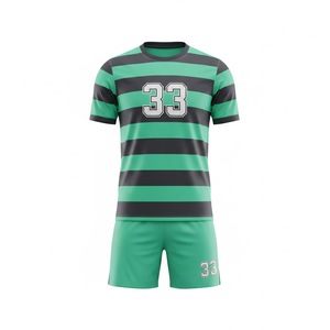 Uniforme de Fútbol Sublimado Personalizado 100% Poliéster, Verde y Negro con Rayas Horizontales, Conjunto de Camiseta y Pantalones Cortos para Partido, Kit Deportivo para Equipo 33 - Product Image 1