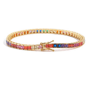 Pulsera de tenis de moissanita arcoíris de agua dulce, multicolor, corte princesa, cadena brillante, chapada en oro, estilo hip-hop, regalo de compromiso - Product Image 1