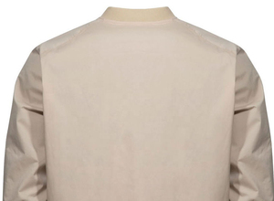 Men's Beige Solid Silk Shell Bomber Jacket Stand Collar Zipper Closure Hooded Breathable Streetwear Winter Wear - Product Image 5