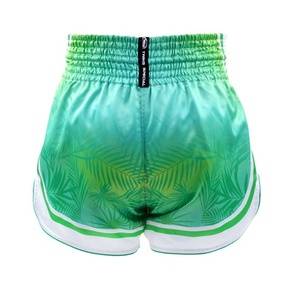 High Quality Customized Twins Green Satin Muay Thai Shorts Sublimation Printed Kickboxing Premium Wide Leg Martial Arts Shorts - Product Image 3
