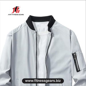 เสื้อแจ็คเก็ตบอมเบอร์สีฟ้าอ่อนสำหรับผู้ชาย แบบมีซิป ป้องกันลม สวมใส่สบายๆ สำหรับฤดูใบไม้ร่วง - Product Image 3