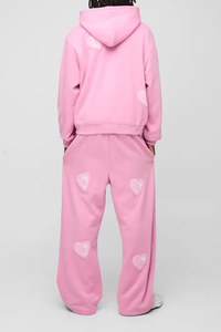 Survêtements de fabrication en gros, coupe oversize et carrée, zippés, avec jambes extrêmement larges et appliques en forme de cœurs - Product Image 5