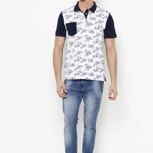 Polos personnalisés avec logo imprimé, polos à manches courtes pour hommes avec imprimé floral, avec poche, haut en coton tricoté décontracté - Product Image 3