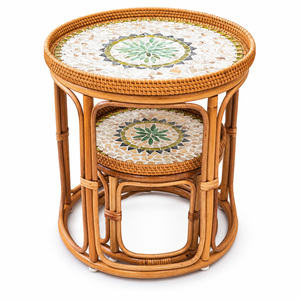 Mosaico de perlas de forma redonda, mesa de té y centro de ratán, muebles de exterior, mesa de mimbre, precio barato - Product Image 1