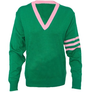 เสื้อสเวตเตอร์ไหมพรมอะคริลิคคอวีแบบหนา สีเขียวและชมพู แฟชั่นสไตล์ใหม่ ของสมาคมนักศึกษาหญิง Divine Nine  ขายส่งสำหรับฤดูหนาว ทรงหลวม - Product Image 1