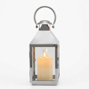 Lanterne porte-bougie en acier inoxydable avec panneaux en verre et poignée pour la décoration de la maison - Product Image 1