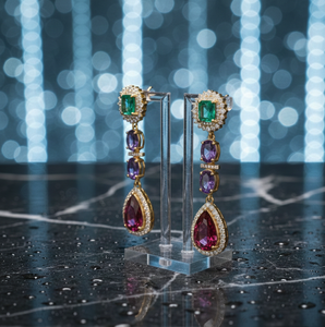 Pendientes de Plata de Ley 925 con Baño de Oro de 18K, Diseño Ovalado y en Forma de Pera, con Circonitas Cúbicas, de 5.5 Pulgadas, Joyería Étnica - Product Image 1