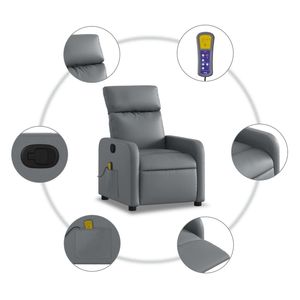 Sillón Reclinable de Masaje en Cuero Sintético Gris - Product Image 6