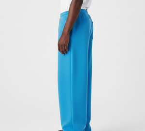 Pantalones de chándal de algodón azules para hombre, cintura elástica con cordón, casuales, con bolsillos, transpirables, de peso pesado, lavado ácido, pliegues frontales, estilo urbano - Product Image 3