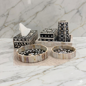 Bandeja de servicio de varilla de madreperla de tamaño personalizado, juego de caja de resina de mármol de madera MDF Mubkhar MOP para uso decorativo en el hogar, regalos de Ramadán - Product Image 1