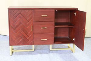 Elegante Mueble de TV de Teca con Puertas Planas, 2 Puertas y 3 Cajones, Patas de Metal para Sala de Estar - Product Image 3