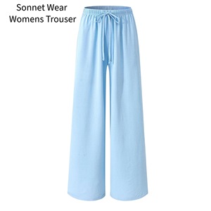 Pantalon décontracté pour femme, taille haute, coupe droite ample, 100% coton, avec poche - Product Image 4