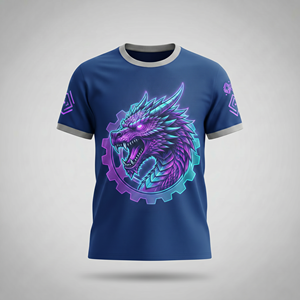 Camiseta Deportiva Ajustada de Manga Corta para Hombre, Diseño de Dragón con Estampado por Sublimación, Poliéster, Patrón Animal - Product Image 1