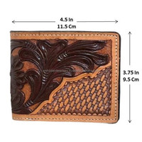 Dompet Kulit Asli 2026 Fashion Hand Tooled Multifungsi Anti RFID Bifold Dompet Pria Custom Personal Multi-kartu