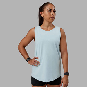 Wholesale Women's Light Blue Sleeveless Tank <b>Top</b> O-Neck Knitted Breathable Casual Wear for Gym Fitness Training - Product Image 3