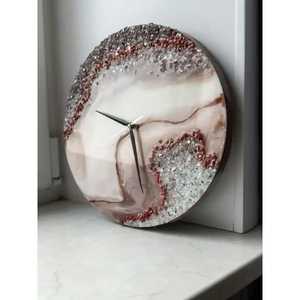 Modern Teal Fluid Art Epoxy Resin Wall <b>Clock</b> Silver Roman Numerals Round Silent Marble Style <b>Clock</b> for Bedroom Wall Decor - Product Image 4