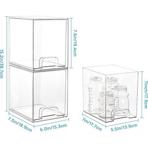 Organiseurs de maquillage - Tiroirs de rangement empilables transparents de 7,6 pouces, lot de 4 bacs en plastique pour produits de soin de la peau, cosmétiques et articles de beauté, pour la coiffeuse - Product Image 2