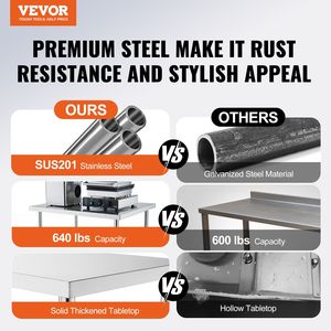 Mesa de Trabajo de Acero Inoxidable Resistente de 24 x 18 x 38 Pulgadas, 4 Ruedas, 3 Niveles de Altura Ajustables, Fabricación de Acero para Cocina Comercial - Product Image 2