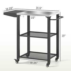 Three Shelf Outdoor Stainless Steel Top Grill Cart <b>Table</b> Foldable <b>Side</b> <b>Silver</b> Pizza Oven Stand Hooks 3kg Capacity for Baking - Product Image 3