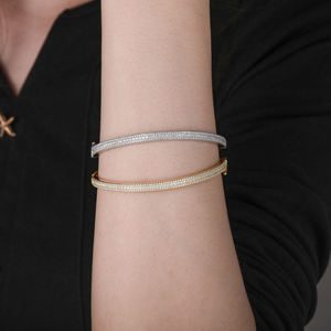 Luxury Diamond Cuff Bracelets 925 Silver Rhodium Plated Women's Everyday Wear Jewelry - Product Image 1