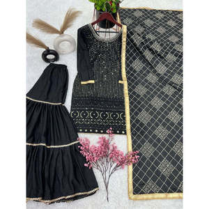 Conjuntos de diseño para mujer Faux Georgette Heavy Top Plazzo con Dupatta Elegante y elegante - Product Image 4