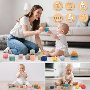 Jouets Montessori Blocs de construction empilables souples Anneaux Boules Ensembles 3 en 1 Jouets pour bébés Ensemble pour tout-petits - Product Image 6