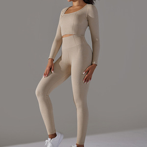 clothing set yoga <b>exercise</b> clothing set Women's Trendy Sportswear Solid Front Logo Seamless for Women's Sets Gym Workouts - Product Image 2