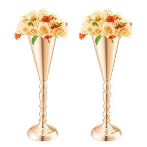 10 pezzi 43cm/16.9 'alta oro metallo tromba fiore di nozze vaso elegante per la decorazione della tavola - Product Image 1