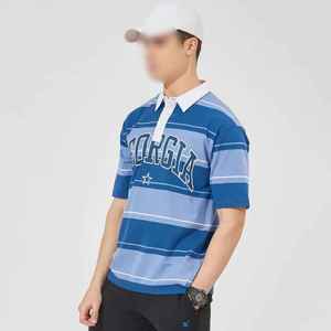 เสื้อโปโลผู้ชาย OEM ODM ลายทาง ผ้าฝ้าย คอกลม ทรงโอเวอร์ไซส์ แขนสั้น ระบายอากาศได้ดี สวมใส่สบาย เหมาะสำหรับเล่นกีฬา - Product Image 4