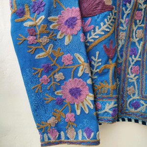 Handcrafted Kashmiri Aari Embroidery Women Royal Blue Velvet Woven <b>Quilted</b> Breathable Eco-Friendly Winter Coat Crewel Work - Product Image 5