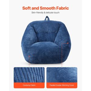 Sedia a sacco a 3 piedi con morbida copertura in velluto orsacchiotto 25D imbottita in Memory Foam morbida tasca portaoggetti blu per camera da letto giochi - Product Image 3