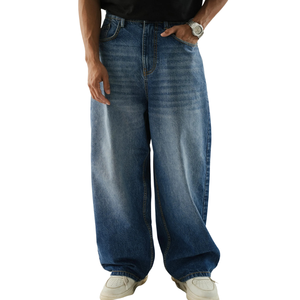 Jeans Extra Holgados para Hombre, 100% Algodón, Pantalones de Mezclilla Lavados, Corte Holgado, Pierna Ancha, con Cierre de Cremallera, Botón y Bolsillos Traseros - Product Image 1