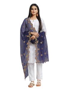 Dupatta en tissu filet indien et pakistanais, magnifique, de créateur, avec broderie fantaisie, pour mariage, décontracté, traditionnel, pour femmes et jeunes filles - Product Image 2