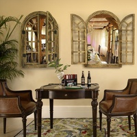 Nouveauté : Miroir mural en bois en forme de fenêtre, cadre argenté, fait main, personnalisable, logo sur mesure disponible pour l'étiquetage privé