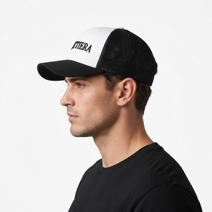 Men's White <b>Black</b> Trucker <b>Cap</b> Custom Embroidered Logo Mesh Back <b>Baseball</b> Hat Adjustable Outdoor Streetwear - Product Image 2