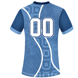 Ensemble short et maillot de rugby bleu acier et blanc, manches courtes, col en V, motif géométrique, uniforme d'équipe personnalisé, respirant, pour entraînement sportif - Product Image 4