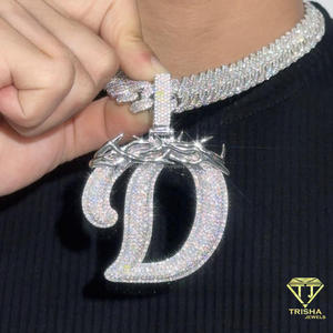 Letter D Custom <b>Initial</b> Pendant Necklace 925 Silver 18K Gold Plated Hip Hop Style Moissanite Iced Cuban <b>Chain</b> GIA Certified - Product Image 5