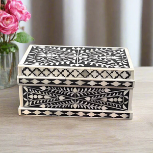 White and <b>Grey</b> Bone Inlay Jewellery <b>Box</b> Handcrafted Wooden <b>Storage</b> Case for Elegant Vanity Organization at lowest prices - Product Image 1