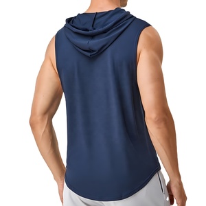 Men's Hooded Tank Top Crack Print Washed Knitted Sleeveless Vest With Pockets Breathable Casual Workout Wear - Product Image 3